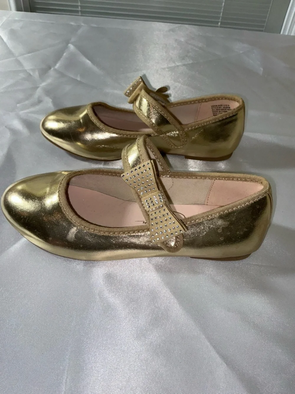 Jessica Simpson Girls Gold Mary Jane Bow Flats Size 1